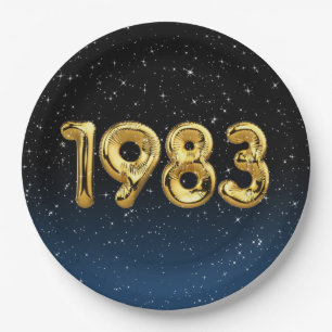 Globos de Cumpleaños 1983 En Platos de Papel con E