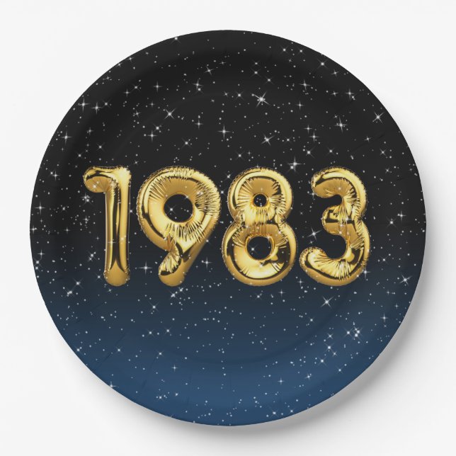 Globos de Cumpleaños 1983 En Platos de Papel con E (Anverso)