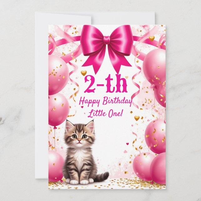 Globos de Cumpleaños con Lazo para Gatito Adorable (Anverso)