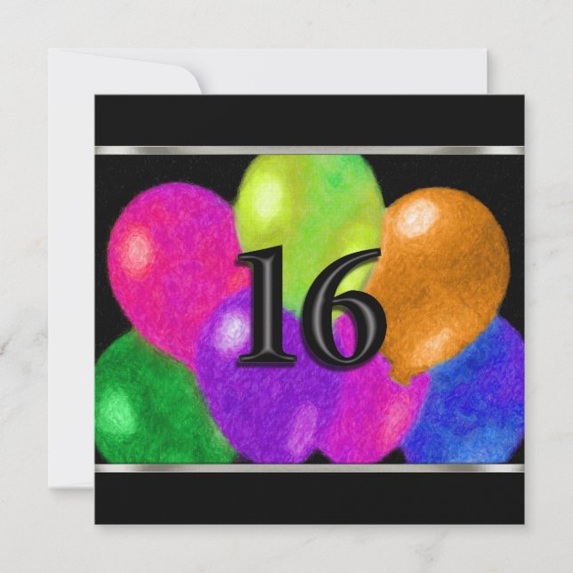 Globos de cumpleaños cuadrados de invitación 16 (Anverso)