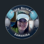 Globos de cumpleaños felices y botón azul de foto<br><div class="desc">¡Todo el texto es ajustable! Globos divertidos y un botón de foto de feliz cumpleaños. Todas las obras de arte diseñadas por Valarie Wade.</div>