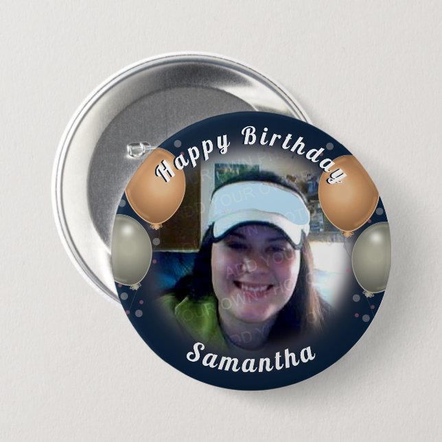 Globos de cumpleaños felices y botón de foto (Anverso y reverso)