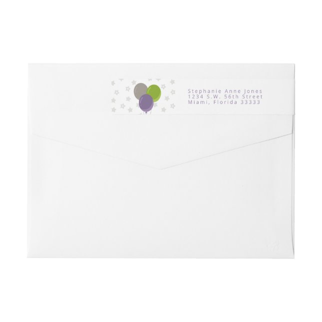 Globos de cumpleaños púrpura verde y gris (Reverso)