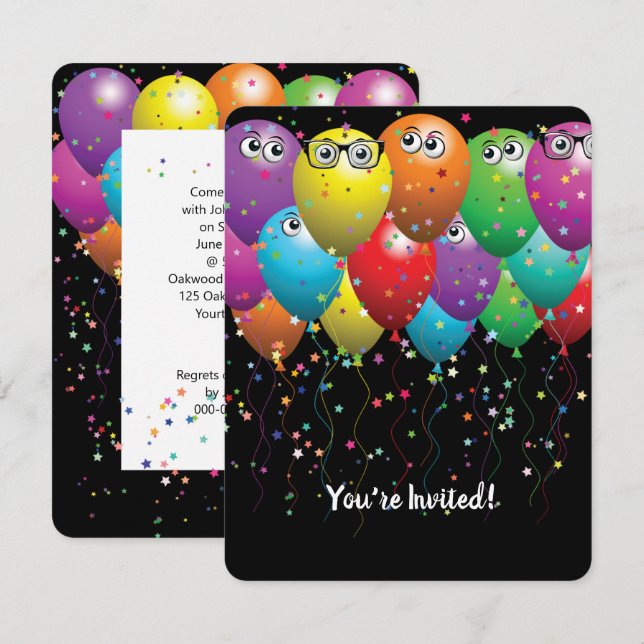 Globos de cumpleaños y ojos Invitación a la fiesta (Anverso / Reverso)
