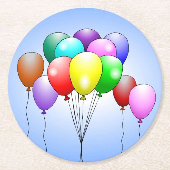 Globos de Feliz Cumpleaños Posavasos de Papel Redo (Anverso)