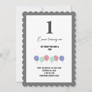 Globos de fronteras grises Invitación de primer cu