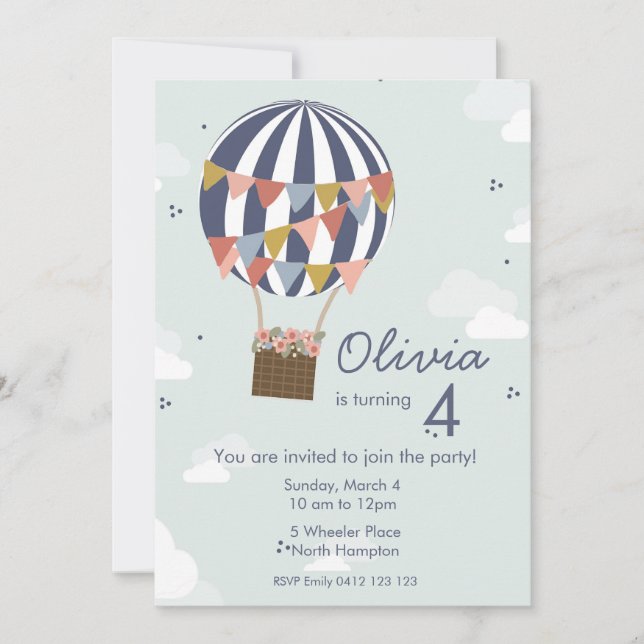 Globos de invitación a fiesta de cumpleaños person (Anverso)