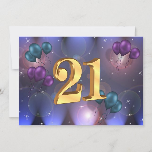 Globos de invitación a la fiesta de cumpleaños 21 (Anverso)