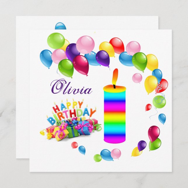 Globos de invitación a la tarjeta de cumpleaños fe (Anverso / Reverso)