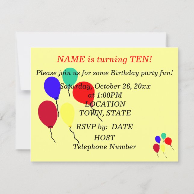 Globos de Invitaciones para Fiesta de Cumpleaños A (Reverso)