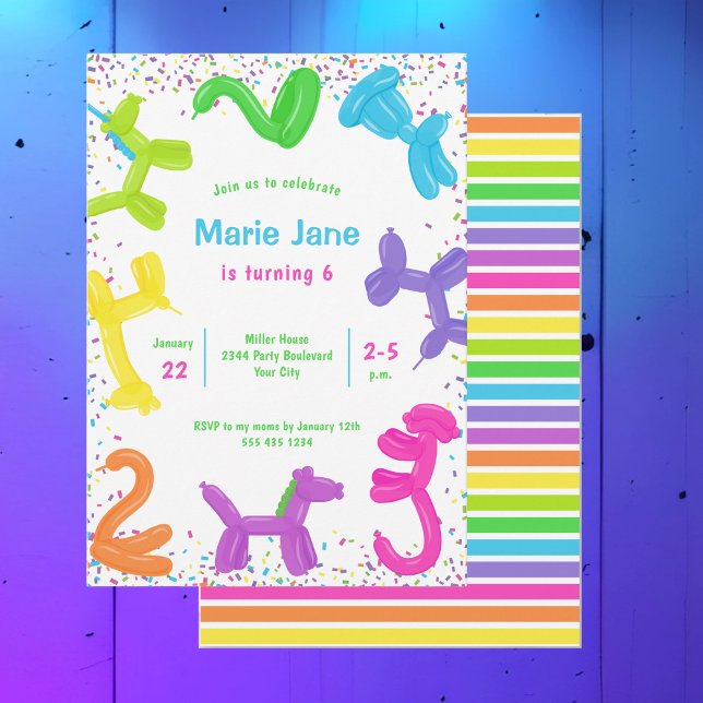 Globos de neón, globos de animales Invitación (Subido por el creador)