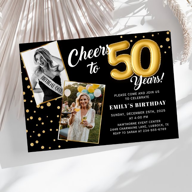 Globos de Oro Negro Invitación a foto de cumpleaño (Subido por el creador)