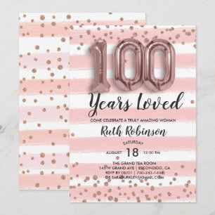 Globos de oro Rosa   100.ª invitación de cumpleaño