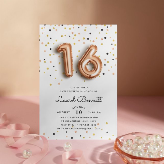 Globos de oro Rosa | Dulce 16 Invitación de fiesta (Subido por el creador)