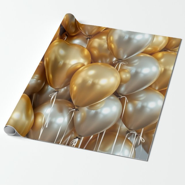 globos de oro y plata papel de regalo (Desenrollado)