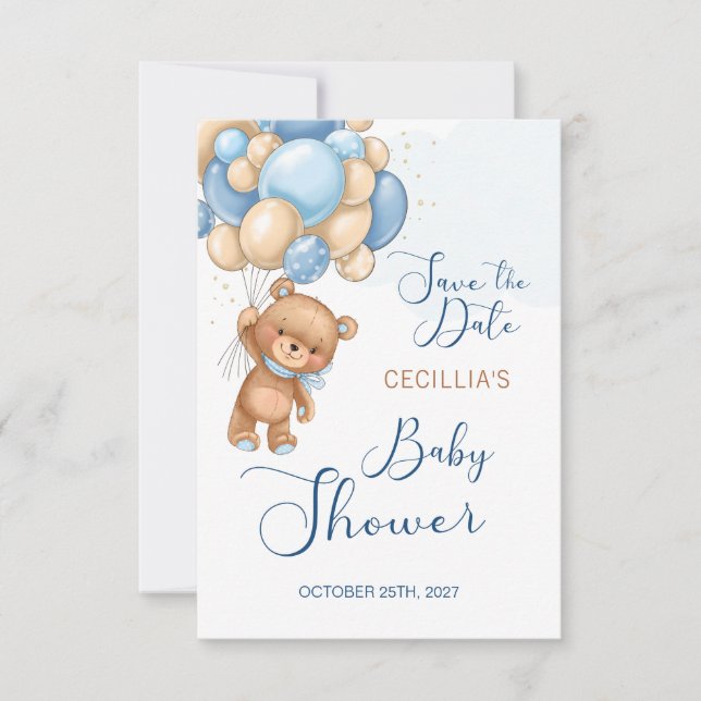 Globos de oso Baby Shower Guardar la fecha (Anverso)