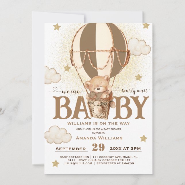 Globos de oso Bearly Wait Baby Shower Invitación (Anverso)