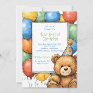 Globos de Oso de Teddy Invitación al primer cumple