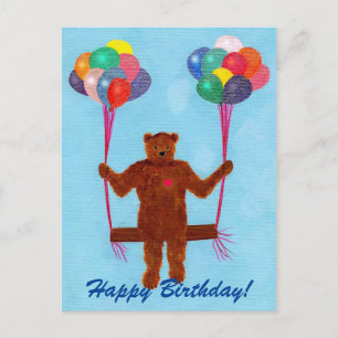Globos de Oso de Teddy Swing Happy Birday Postales