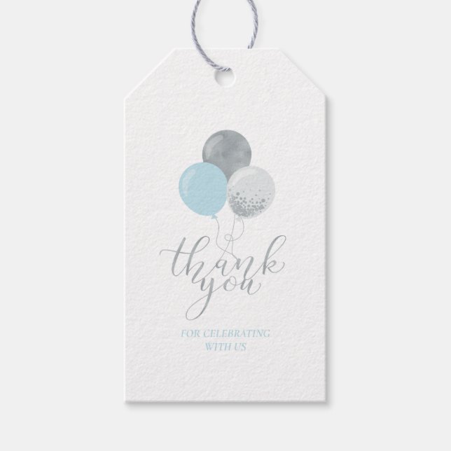 Globos de plata y azul | Fiesta Gracias Etiqueta d (Anverso)