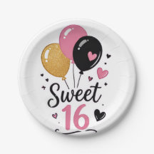 Globos de Sweet 16 plato de papel