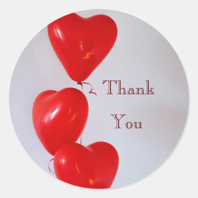Globos del corazón Rojo Gracias Pegatina (Anverso)