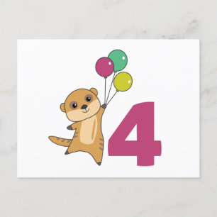Globos del cuarto cumpleaños de suricata Tarjeta p