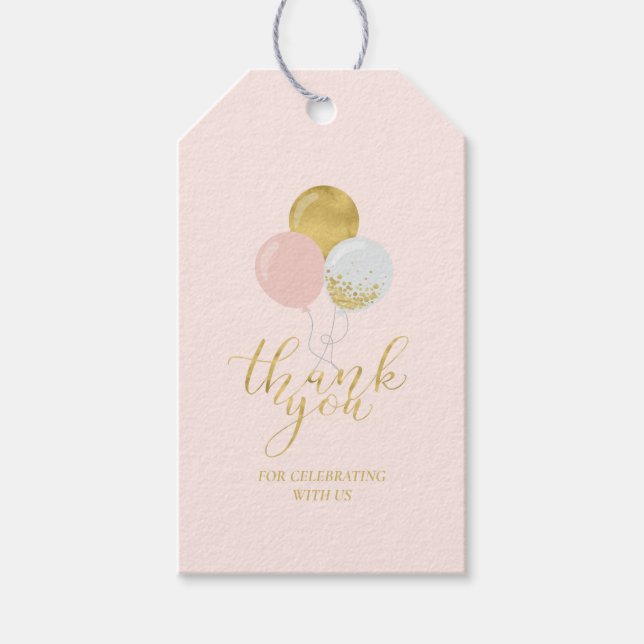 Globos dorados y rosados | Fiesta Gracias Etiqueta (Anverso)