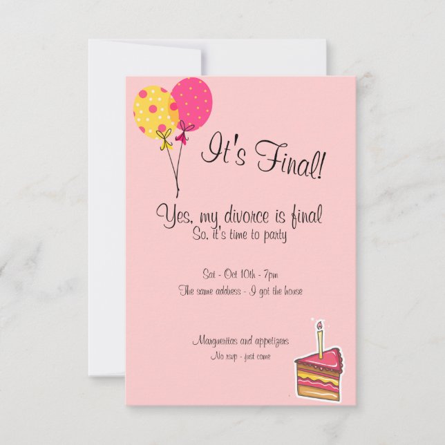 Globos e invitación del fiesta del divorcio de la (Anverso)