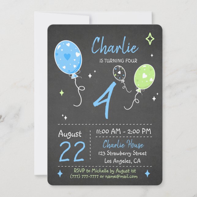 Globos| Invitación a la pizarra de cumpleaños (Anverso)