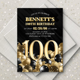 Globos Oro Negro Invitación a cumplir 100 años