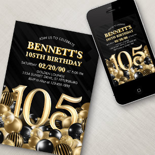 Globos Oro Negro Invitación a cumplir 105 años