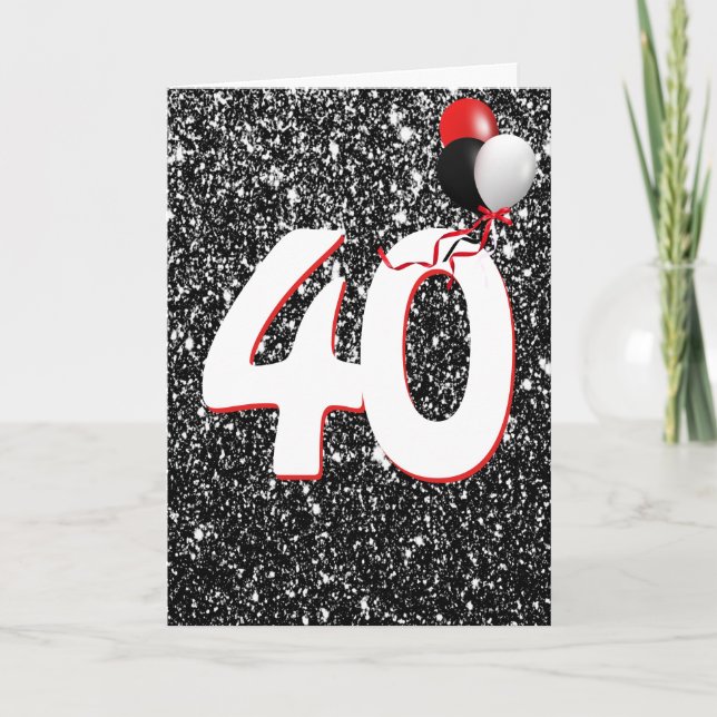 Globos para Cumpleaños 40 en Tarjeta de Purpurina  (Anverso)
