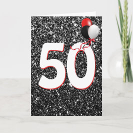 Globos para cumpleaños 50 en tarjeta de purpurina 