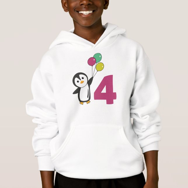 Globos Penguin Cuarto Cumpleaños Para Niños Hoodie (Anverso)