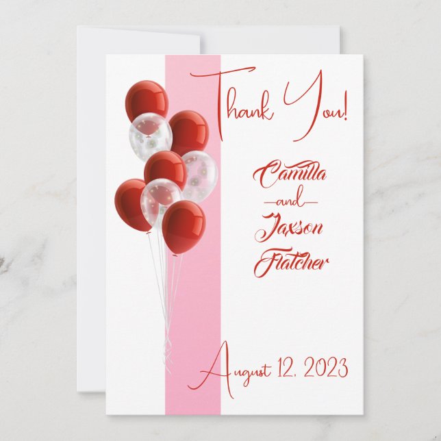 Globos rojos. Elegante Tarjeta de agradecimiento (Anverso)