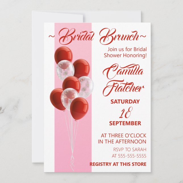 Globos rojos. Elegante tarjeta de brunch nupcial (Anverso)