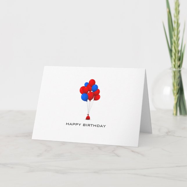 Globos rojos y azules - tarjeta de felicitación (Anverso)