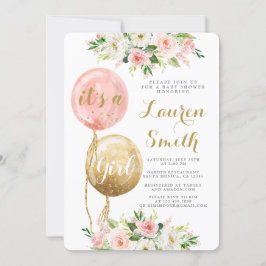 Globos rosas chica de ducha de bebé Invitación