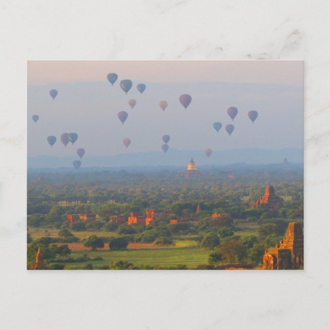 Globos sobre Bagan, postal de Myanmar (Anverso)