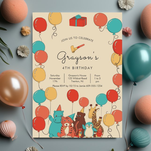 Globos y Animales Cumpleaños Infantil Moderno (Subido por el creador)