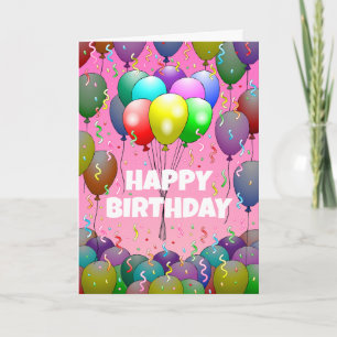 Globos y confeti en una tarjeta de cumpleaños