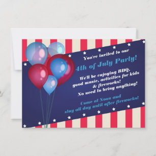 Globos y franjas 4 de julio invitaciones a fiestas