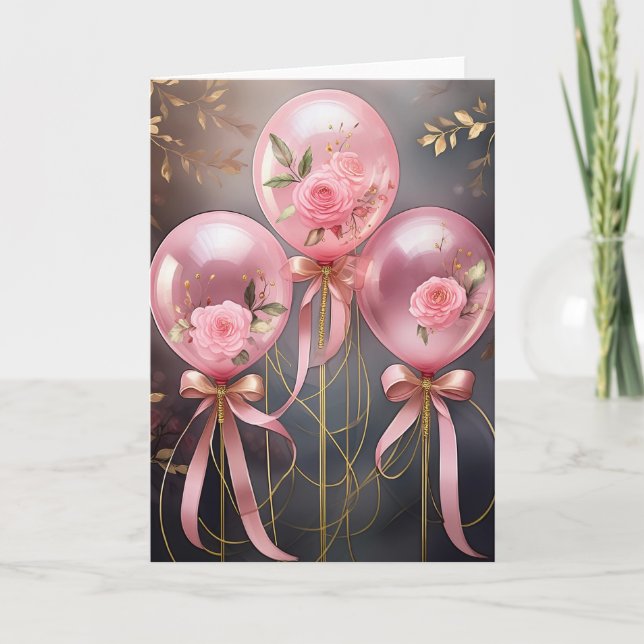 Globos y Rosas, Tarjeta de Felicitación Doblada de (Anverso)
