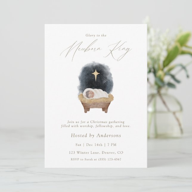 Gloria al Rey Recién Nacido Invitación de Navidad (Anverso de pie)