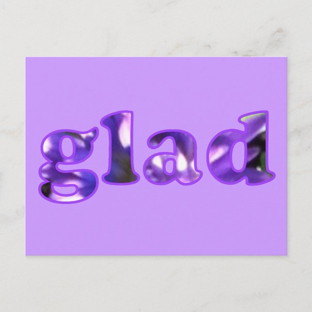 Gloria deletreada con postales de flores moradas (Anverso)