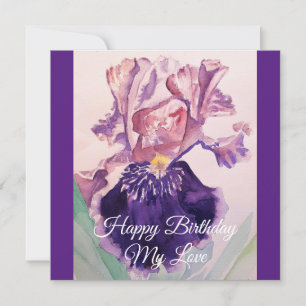 Gloriosa púrpura acuarela Iris Amor Tarjeta de cum