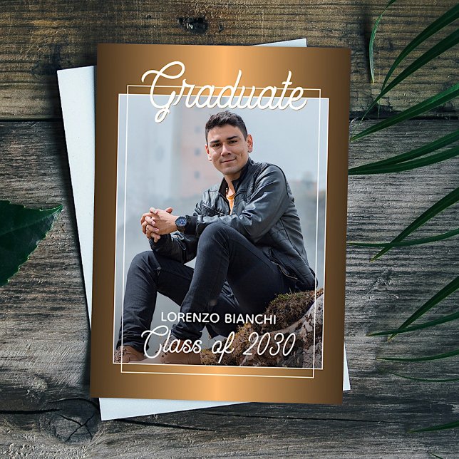 Glossy Faux Red Copper Graduation Invitación (Subido por el creador)