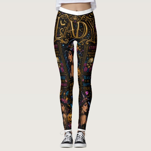 Glossy Halloween Lady Witch Collage Leggings (Anverso)