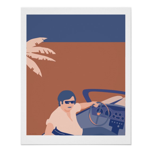 Glossy poster met afbeelding van man in sportwagen (Anverso)